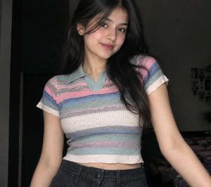 Striped Knit Polo Top