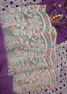 Purple Embroidered Anarkali suit with pant