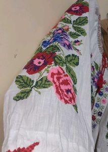 Embroidered White Blouse with Floral Design