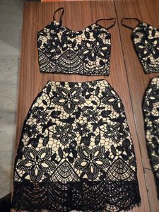 Black Co-ord set lace cutout 28" Petite