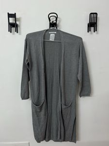 ZARA Grey Longline Cardigan with Pockets