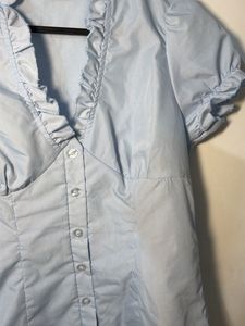 Light Blue Ruffled Short Sleeve Top