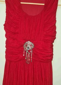 Elegant Red Ruched Dress with Embellishment