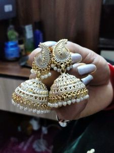 Elegant Jhumka Earrings with Pearl Accents