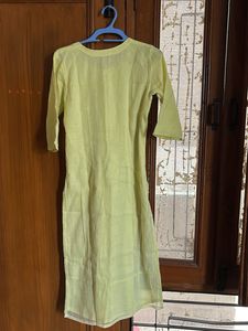 Light  lemon Yellow Kurta with White Embroidery