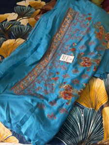 Beautiful Teal Embroidered Dress Material