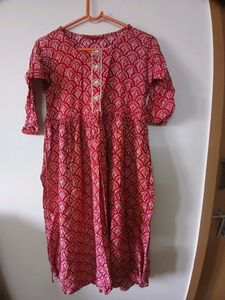 Red & White Print Dress