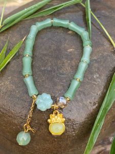Elegant Bamboo Jade & Gold Charm Bracelets
