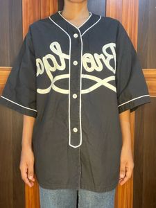 Black Baseball Style Button-Up Shirt