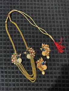 Peacock Design Kundan &amp; Pearl Jewellery Set