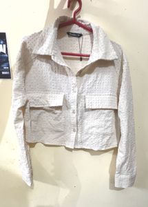 Cream Textured Cropped Shirt