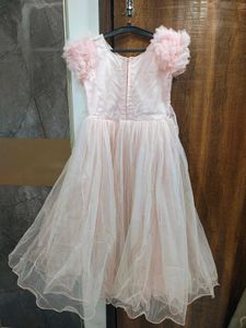 Sparkling Pink Tulle Gown with Ruffle Sleeves