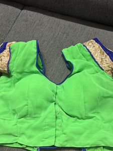 Parrot Green Padded Blouse With Blue Pipping