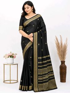 New Black Saree with Golden Border