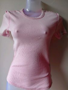 Pink Ribbed Short Sleeve T-Shirt