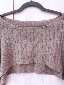 Boat Neck Rib Cropped Knit Long Sleeve