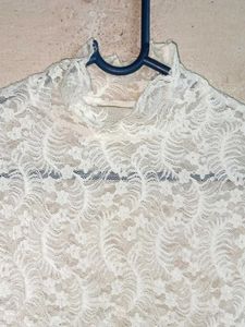 See-through Lace Mock Neck Top