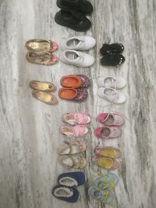 Girl 13 Pair Shoes Including School Blck And White Shoes