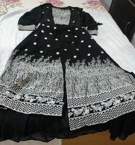 Elegant Black gown with White Embroidery