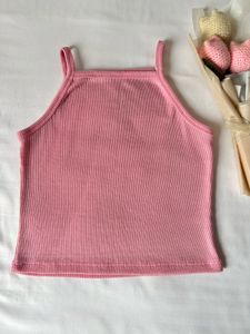 Pink Ribbed Square Neck Tank Top
