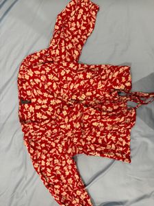 Red Floral Wrap Top