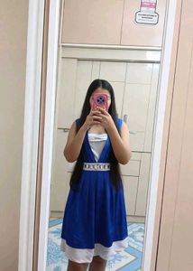 Blue A-line Dress with Silver Belt