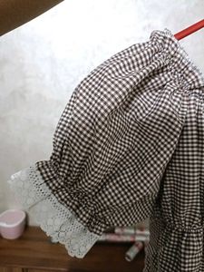 Brown Gingham Off-Shoulder top
