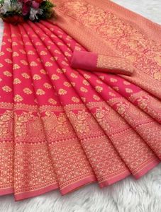 Beautiful Pink Saree with Golden Border
