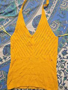 y2k Yellow Knit Halter Neck Top