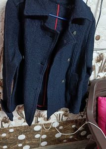 Navy Blue Wool Blend Coat