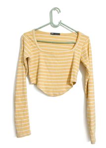 Yellow Striped Cropped Long Sleeve Top