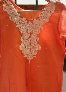 Embroidered Orange Kurta Set