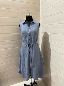 fitted Chic Striped Sleeveless Shirt Dress