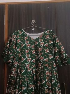 Green Floral Print Midi Dress