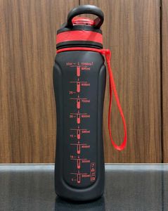 Black Sports Water Bottle with Red Accents