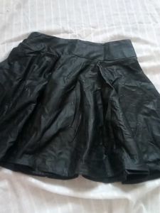 Black Faux Leather Skater Skirt