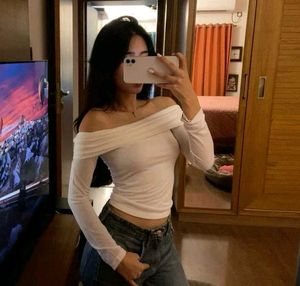 White Off shoulder Full sleeve top (cropped)