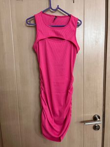 Hot Pink Ruched Cutout Dress