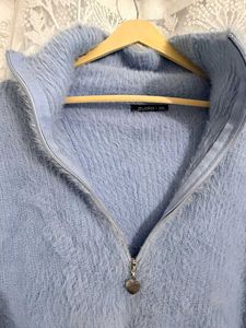 Cozy Fuzzy Zipper V-Neck Sweater