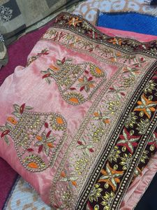 Elegant Embroidered Peach Saree