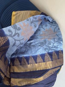 Elegant Blue &amp; Gold Embroidered Saree