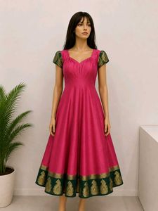 Elegant Red Ethnic Gown with Gold Border