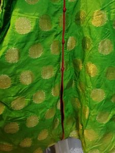 Vibrant Green Kurta with Gold Polka Dots