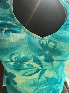 Stylish Teal Floral Halter Top y2k