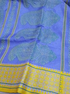 Elegant Blue &amp; Gold Saree Tant silk