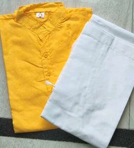 Men's Yellow Kurta with White Pajama