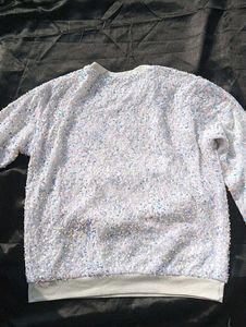 Party Wear White Sequence Sweater