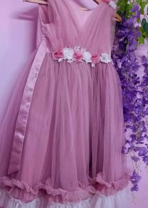 Girls Pink Tulle Dress with Flower Belt