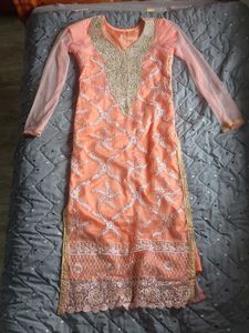Elegant Peach Embroidered Kurta Set