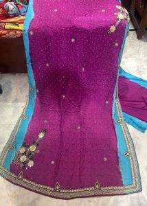 Elegant Pink & Blue Embellished y2k Saree